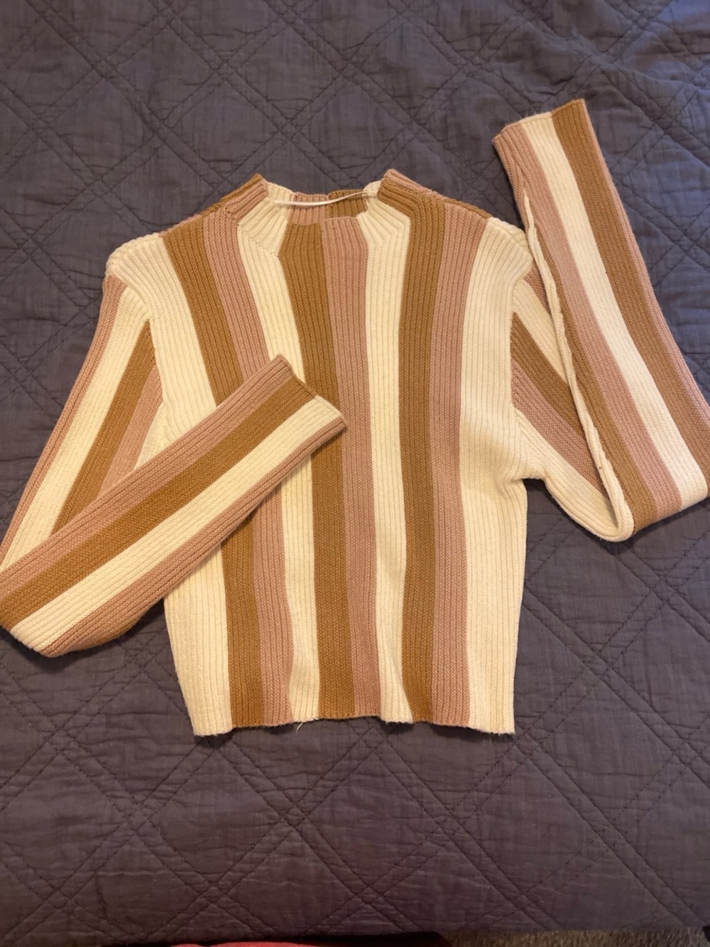Paper Moon Striped Knit Sweater in Cream, Brown & Tan